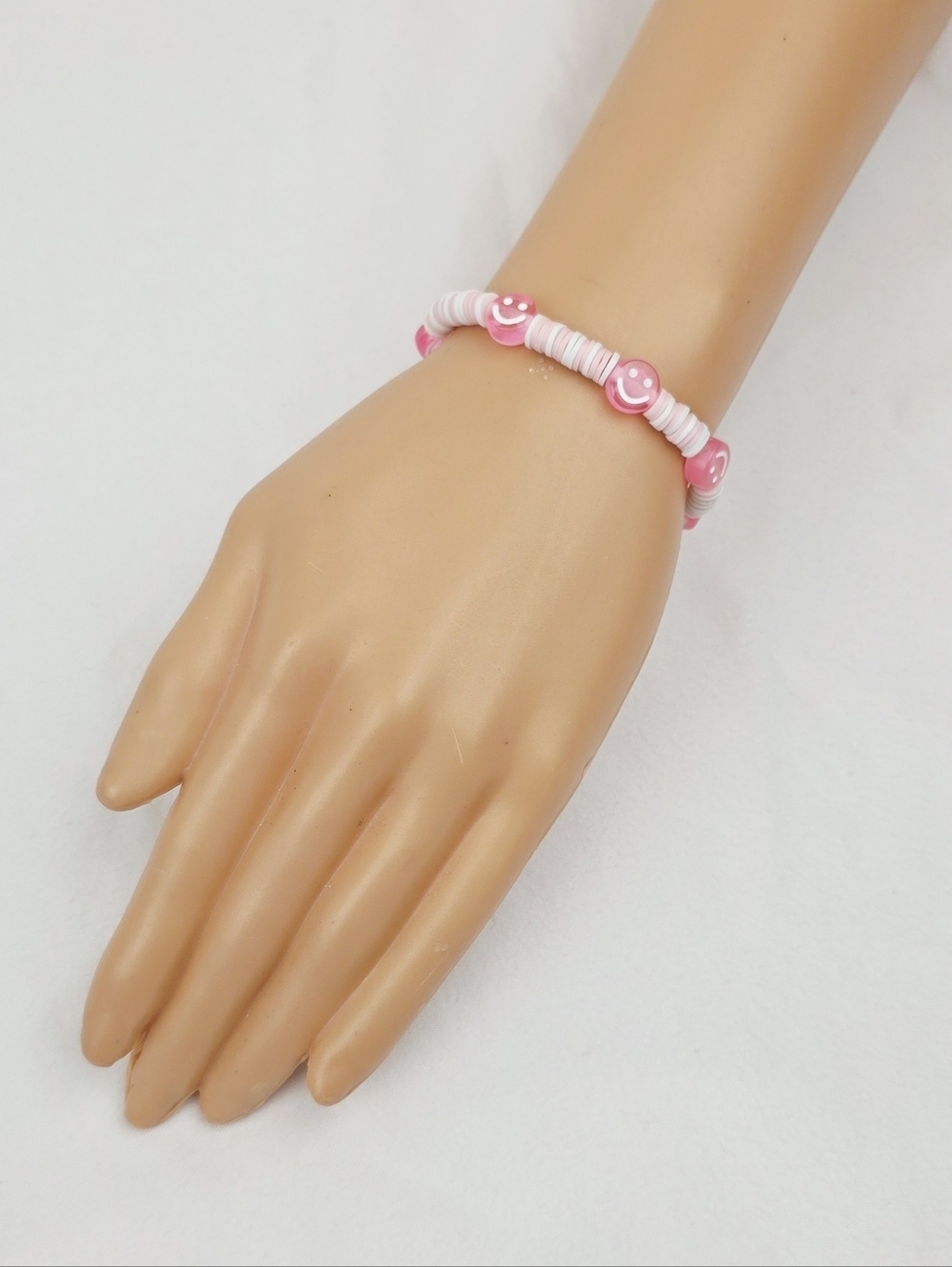 Handmade Clay Bead Pink Smiley Face Bracelet